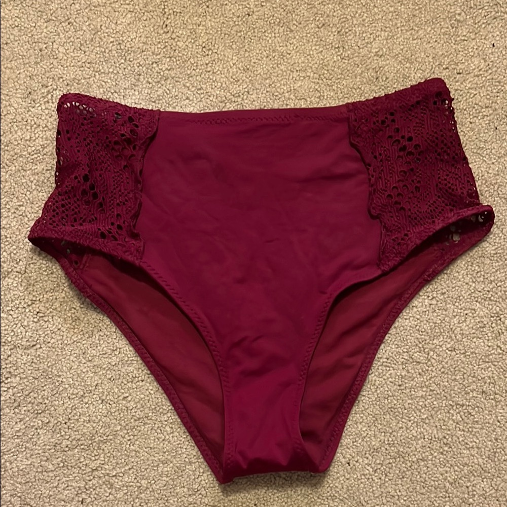 Burgundy High-Waisted Bikini Bottoms
